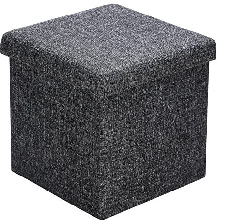 Casaria® Hocker mit Stauraum Dunkelgrau Faltbar Deckel Leinen-Optik Gepolstert 38x38cm Schlafzimmer Wohnzimmer Flur Sitzhocker Fußhocker Polsterhocker