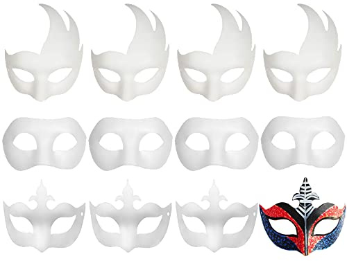 CSPRING 12Pcs Paper Mache Masks Blank Craft Masks for Masquerade Dance