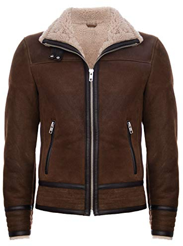 Infinity Leather Herren Braun Bräunen Pilot Echtes Schaffell Lammfell Motorradfahrer Lederjacke 3XL