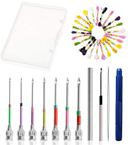 Sweieoni Punto Croce Kit Set da Ricamo ad ago per Punch Punzonatura Kit 8 pezzi punch needle + Infila Aghi + 24 pezzi Filo da Ricamo per Punto Croce e Cucito
