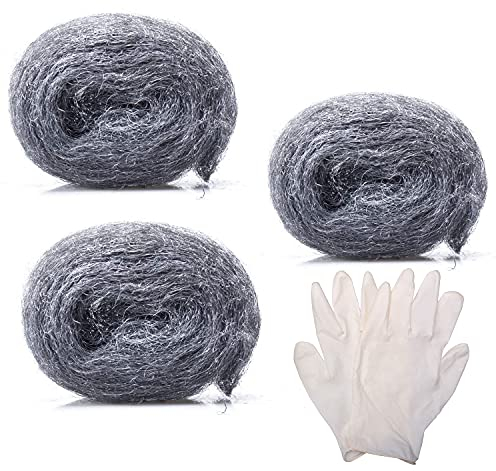 Steel Wool Mice - Coarse Wire Wool Rats Rodent Control Gaps Blocker, Fill Holes Fabric DIY Kit with Work Gloves, Hardware Cloth, Used to Block Mice, Insect, Pest (3m/ Pack) x 3