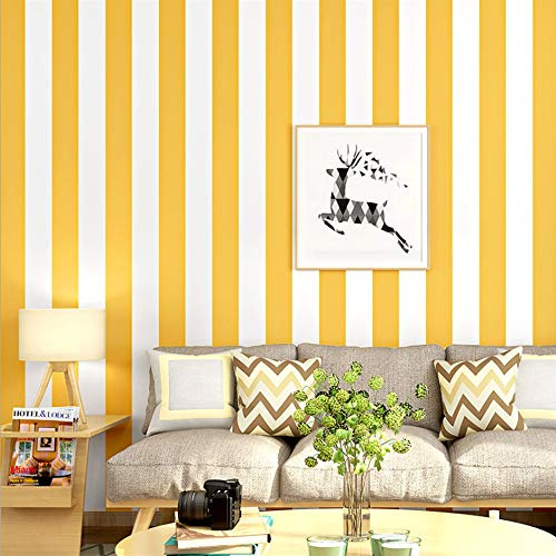 Q QIHANG Nordic Style PVC Wallpaper Modern Minimalist Yellow and White Vertical Stripes Bedroom Living Room TV Background Wall Restaurant Hotel 20.87 Wx393.7 L Non-Pasted