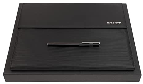 Hugo Boss Schreib-Set Tintenroller Gear Pinstripe und A4 Schreibmappe Pinstripe in der Geschenkbox, HPFR210A