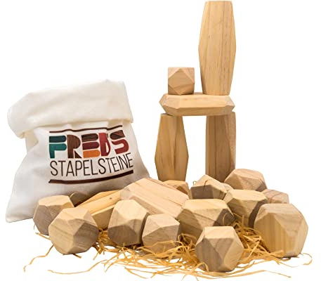 NatureXcaps Fred's STAPELSTEINE - FSC® 100% - Montessori Spielzeug - Holzspielzeug ab 3 Jahre - Balanciersteine für Kinder - Lernspielzeug ab 3 Jahre - Waldorf-orientiert & Sensorik Spielzeug
