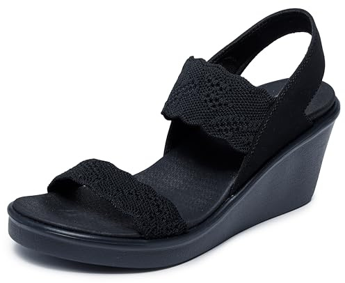Skechers Rumble On-New Crush, Sandali con Zeppa Donna, Nero, 37 EU