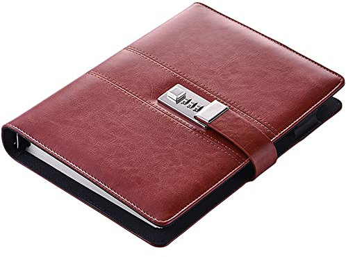 Diario aziendale, B5, diario creativo in pelle con lucchetto a combinazione, 100 fogli/200 pagine, diario di viaggio per genitori, amici, bambini, classico, vintage, rosso