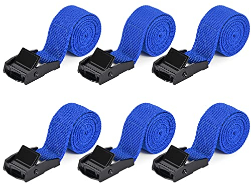 Kshineni 6 pezzi Cinghia di Fissaggio Cinghie per Valigie 1m x 2,5cm con Chiusura a Morsetto, Cinghie di Fissaggio Corte per Camion, Carico, Moto, Rimorchi, Bagagli (Blu)