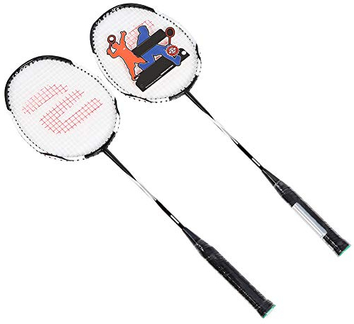 S-009 Sport Badmintonschläger Carbon Alum Set Leichtgewicht Federballschläger mit Tragetasche für Erwachsene Einsteiger Kinder Training,Schwarz Weiß