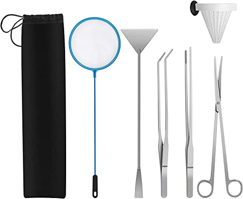 6 Pièces Outil Aquarium en Acier Inoxydable,Kits pour Aquariophile Débutant,Plante Aquatique Outils,Tweezers,Scissors,Spatula et Papier PH Tool,Aquarium Starter Set pour Aquarium Débutant