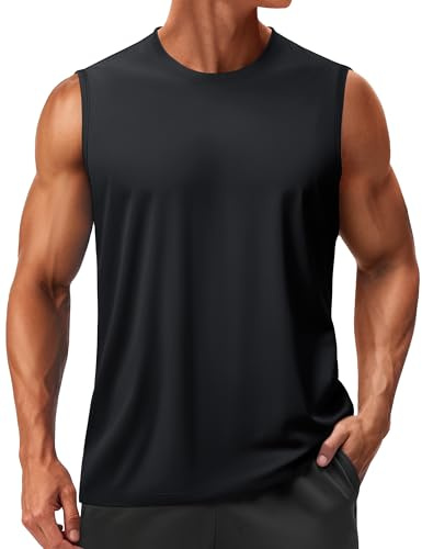 TACVASEN Mens Tank Tops Quick Dry Sleeveless Shirts Workout Gym Muscle Shirts for Men Sun Protection UPF80+ Soft Lightweight Tank Black XL