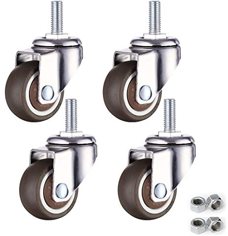Lenkrollen, Lenkrollen, Schwerlastrollen, Plattenrollen, Set mit 4 Stielrollen, TPE-Gummi-Lenkrolle, 360° drehbare Trolley-Lenkrollen, M6-Gewindeschaft, kleine Möbelrollen, geräuschlos, mit Schraube (