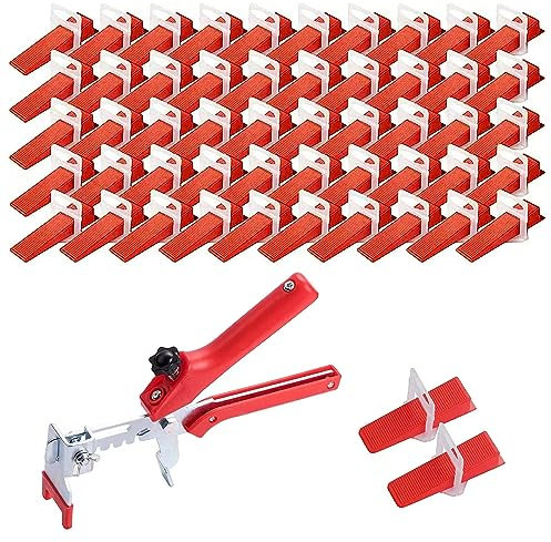 KALUROIL 701 PCS Sistema di livellamento piastrelle con, 600 distanziatori da 2 mm, 100 cunei riutilizzabili e 1 pinza per piastrelle - Facile e veloce posa pavimenti e pareti