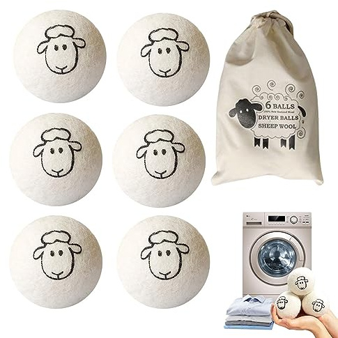 Wool Dryer Balls, 6PCS Anti Static Tumble Dryer Balls, Reusable Natural Fabric Softener for Laundry, Wool Balls for Tumble Dryer, Wool Dryer Balls to Reduce Drying Time, Wrinkles and Static