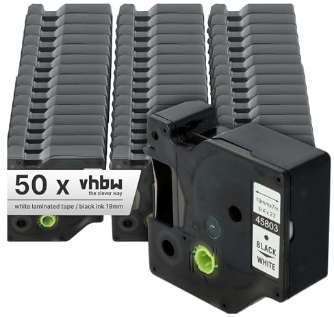 vhbw 50x Schriftband-Kassette kompatibel mit Dymo LabelMaker PC2, PC Etiketten-Drucker 7m x 19mm Schwarz auf Weiß, Kunststoff