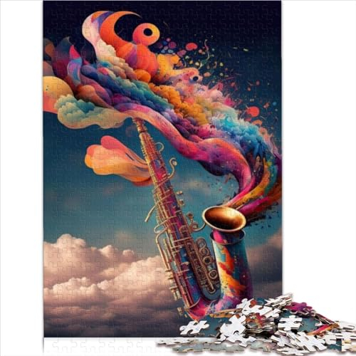 Puzzle für Erwachsene, 1000 Teile, Saxophon, buntes Puzzle für Kinder, Holzpuzzle, geeignet für Erwachsene, Lernspiel für Erwachsene Kinder (50 x 75 cm)