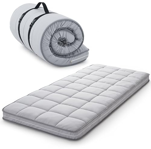 Jamdok 4Inch Cot Mattress Topper,Narrow Twin Gel Infused Memory Foam,Machine Washable Pillow Top Cover,Roll Up Floors Mat,Portable Folding Sleep Pad(75 X 30“)