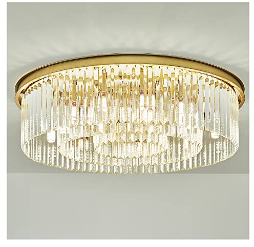 Jolre Plafonnier en Cristal de 60 cm, Lustre Doré, lustre chambre, Lampe Ronde LED, Plafond Transparent, E14