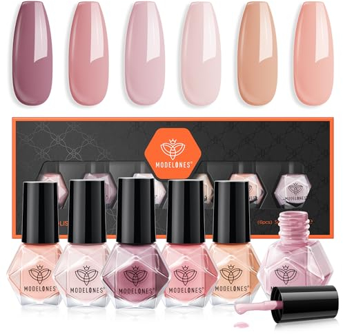 Modelones Smalto per Unghie D'acqua non Tossico - 6 Colori Nude Rosa, Lunga Durata, Asciugatura Rapida - Set DIY Regalo per Donne