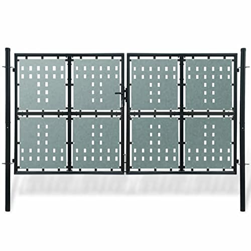 Homgoday Black Double Door Fence Gate 300 x 225 cm, Garden Gate Driveway Fence, Outdoor Garden Yard Patio Entrance Way Door Security Barrier Outdoor&Garden