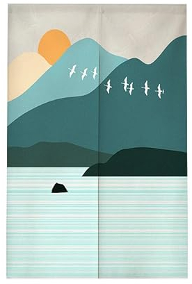 tür Vorhang 2x42.5x150cm Die Sonne und Berge Room Divider,Japanese Style Door Curtain Restaurant Entrance Hanging,Half Curtain Decorative Curtains,Küche Shop Tür Halber Vorhang