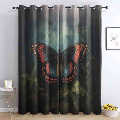 Generisch Vorhänge Schmetterling - Mädchen Motte Fenster Gardinen mit Ösen, Vorhang Blickdicht Verdunklungsvorhänge Thermovorhang für Wohnzimmer Schlafzimmer Deko 2er Set, H 245 x B 140 cm G-#120