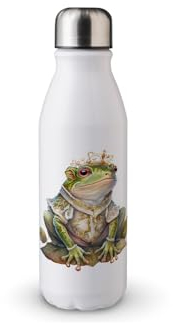 MAXIKIWI - Single Wall Water Drinking Bottle with Screw Cap, Non Insulated Lightweight Aluminium, BPA Free, Leak-Proof - Fantasy Frog Princess Victorian - 500ml