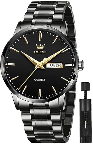 OLEVS Mens Watches Stainless Steel Waterproof Date Analog Quartz Watch Classic Luxury Dress Luminous Gold/Black/Blue/White Dial Wrist Watches for Men