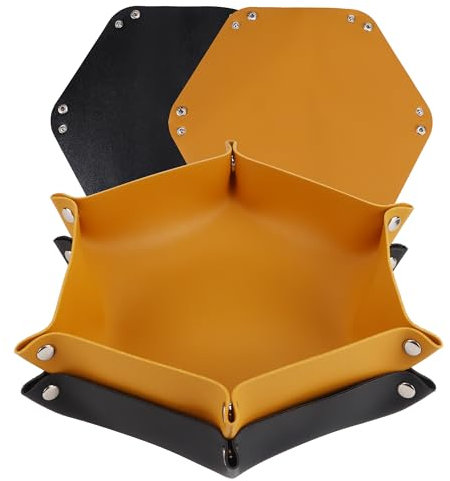 Würfelteller 2 Stück Würfeltablett Klappbar Hexagon PU Leder Halter Faltbar Würfeltablett Leder Würfelbretter für RPG DND Dragons Würfel Gaming