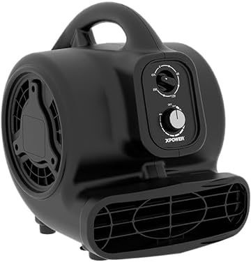 XPower Centrifugal Air Mover, Carpet Dryer, Floor Fan, Blower, Stackable, Daisy Chain, for Water Damage Restoration, Janitorial, Plumbing, Home Use (Black, P-250DT 700CFM)