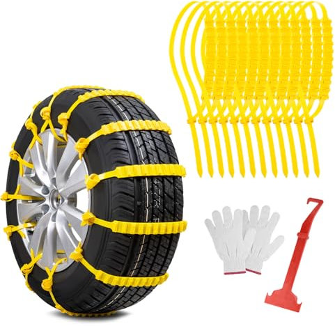Catene da Neve per Auto 12Pcs Ninonly Catene da Neve Universale Installare Catene da Neve Facili da Montare per Vetture, Modelli off-Road, SUV, Gomme Auto Tire Larghezza 165mm - 295mm