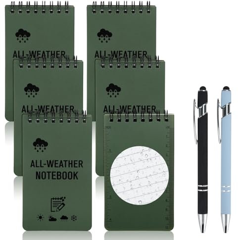 6 Pezzi Quaderni Impermeabile, Blocco Note Piccolo Taccuino Tascabile con Penna, per Tutte le Stagioni Block Notes Tascabile a Spirale Tactical Blocchi Appunti per Attività All'aperto, 50 Fogli