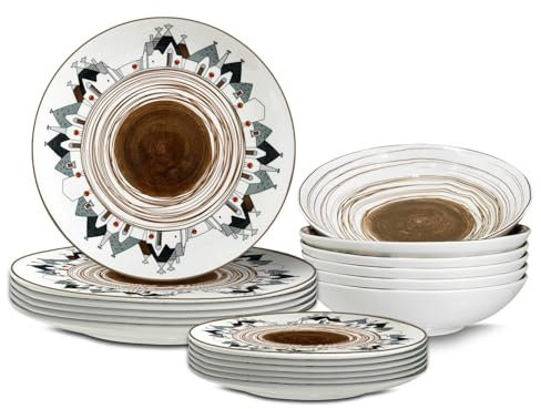 ARCA, Set 18 Piatti Coordinati in Porcellana, Collezione Trulli, Servizio per 6 Persone, con Piatti Fondi, Piani e da Dessert