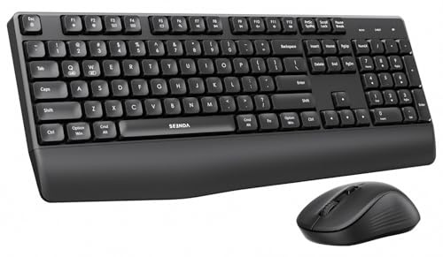 seenda Wireless Bluetooth Keyboard Mouse Combo, COE200 Ergonomic Keyboard with Wrist Rest, Silent Mouse, Multi-Device Connection, Full-Size Compatible for Windows PC Laptop Mac MacBook, Black