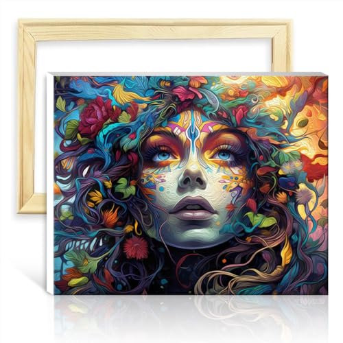 TANGFEIY Ölgemälde „Fantasiefarbe Frau“, für Kinder und Erwachsene, digitales Malen, Acrylbild mit Pinseln, Kunst, Malen nach Zahlen, Set mit Rahmen (30 x 40 cm)