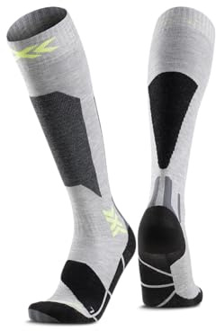 X-Socks Ski Discover OTC – Calze da Sci ad Alte Prestazioni per Comfort e Supporto, O-Ring Bandage per Stabilità – Ideale per Sci, Snowboard e Sport Invernali - Grigio/Canarino, 42-44