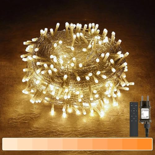 Gresonic 100LED Lichterkette Strombetrieben mit Stecke, 10m 1800-3800K Dimmbar Warmweiß 9 Modi Außen & Innen Timer Fernbedienung IP44 Wasserdicht für Garten Hochzeit Weihnachten Party