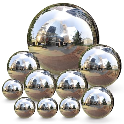yarlung 10 Stück Edelstahl Gazing Balls 50-150mm Garten Spiegel Globe Schwimmende Teichkugel Silber Poliert Hohlkugel Reflektierendes Ornament für Haus Hof Outdoor Rasen Dekoration