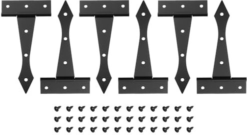 QUARKZMAN 4 Zoll Tür-Tee-Scharnier, 6 Stück T-Scharniere Schuppentür-Scharnier Langlebige Tor-Scharniere für Holzzäune Gartentüren Scheunentor Holzkiste, Mattschwarz
