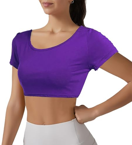 MUNAFIE Crop Tops - Maglia da ballo da donna, non imbottita, per yoga, sport, Lilla, Taglia unica