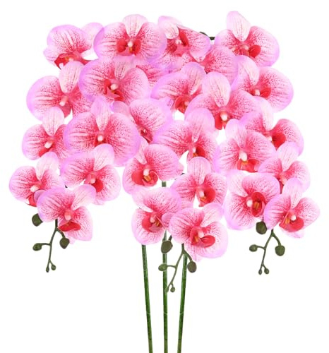 M METERXITY 3-Pack Fiori Di Orchidea Artificiali 9 Grandi Petali 37 Pollici Faux Phalaenopsis Bouquet Di Seta Real Touch Rosso Rosa Bianco Finti Orchidee Per Casa/Natale/Feste Ufficio