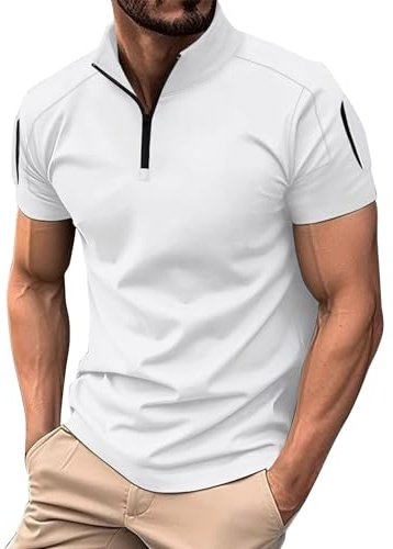 SOOUICKER Poloshirt Herren Kurzarm Zipper Stehkragen Funktionsshirt mit Kragen Sport Sommer Tshirt mit Reißverschluss Elegant Poloshirts Modern Slim Fit
