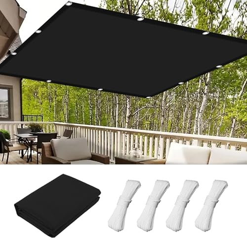 Voile d'ombrage 5 x 7 m Imperméable Protection UV 98% Rayons Paravent Paravent de Balcon Cordes de Fixation Incluses Filet Coupe-Vent pour Patio Terrasse Extérieur, Noir