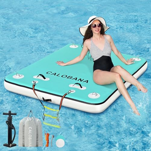 CALOBANA 10ft x 6ft Inflatable Floating Dock, Lake Floats for Adults Floating Raft Air Water Platform with Detachable Ladder for Lake Swimming Pool