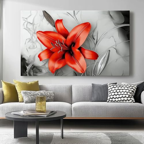 Cuadro sobre Lienzo 70l x50an cm Sin marco Impresión en material tejido no tejido cuadros Lirio Moderno Abstracto decoracion salon modernos lienzos decorativos dormitorios Rojo gris