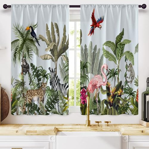 Highdi 3D Motivi Tende Cucina con Sacchetto, 2 Pezzi Tendine Cucina Tendina Sottolavello, Tende per Finestre Piccole per Soggiorno, Casa in Stile Rustico (Fenicottero,W80xL100cm)