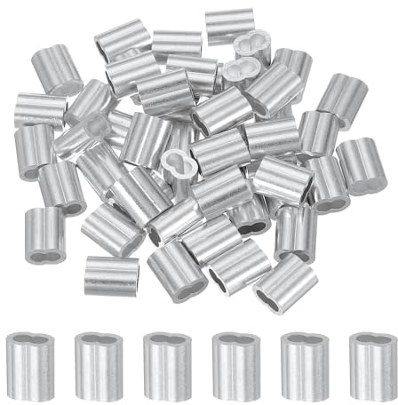 sourcing map 50Pcs Aluminum Crimping Loop Sleeve, 3mm 1/8 Double Ferrule Wire Crimps M3 Cable Crimp for Wire Rope and Cable Crimps, Clamps Line Rope End