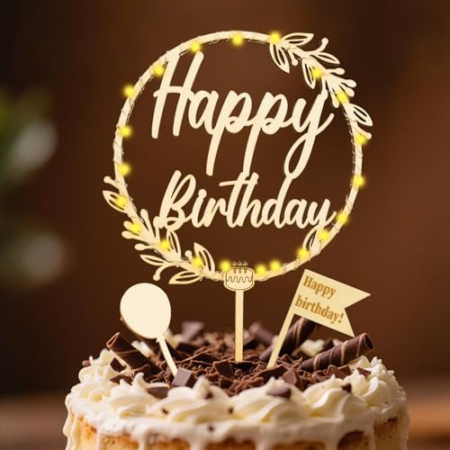 Cake Topper Happy Birthday Holz,3 Stk Tortendeko Geburtstag Kuchen Deko für Mädchen Junge Frauen Mann | 3 Stk, Kuchen Deko, für Mädchen Junge Frauen Mann