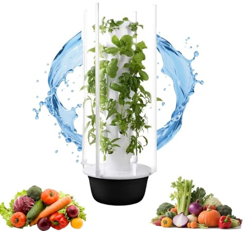 zhenmaster Système de Culture Vertical avec Pompe à Eau & éclairage LED – Jardinage hydroponique Intelligent sans Sol – pour Fruits, Herbes, laitue – Jusqu’à 36 Plantes(20Holes+LED)