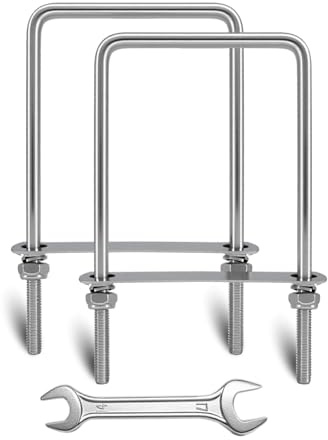 2 Sets Square U Bolts 4 inch Wide, Sunxer Tool Stainless Steel U Clamp with Nyloc Nuts Washers and Plates for Pipe Beam Trailer (M10 x 102mm x 200mm)