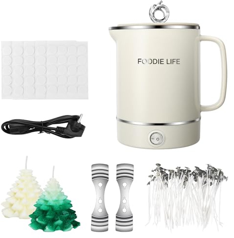 Daakro Wax Melter for Candle Making - Electric Wax Melting Pot with Spout | with Christmas Tree Candle Mould x 1, Wicks x 100, Wick Stickers x 100, Centring Device x 100, Stirring Spoon x 2